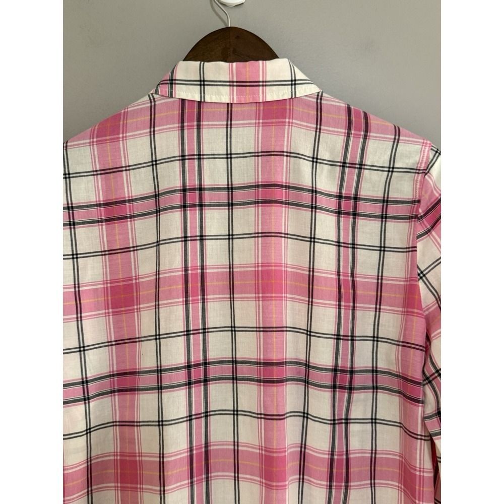 Talbots Plaid Cotton Shirt Button Up Collar Lightweight Classic Preppy Pink Med - Picture 9 of 16